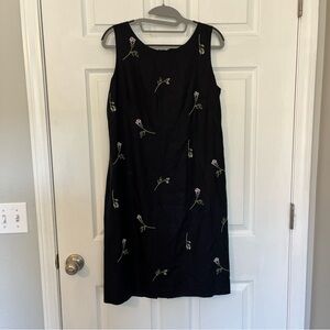 Vintage Casual Corner Black Sleeveless Floral Embroidered Dress (8)